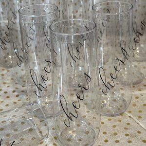 Set of 12 "Cheers" Shatter-Proof Champagne Flutes